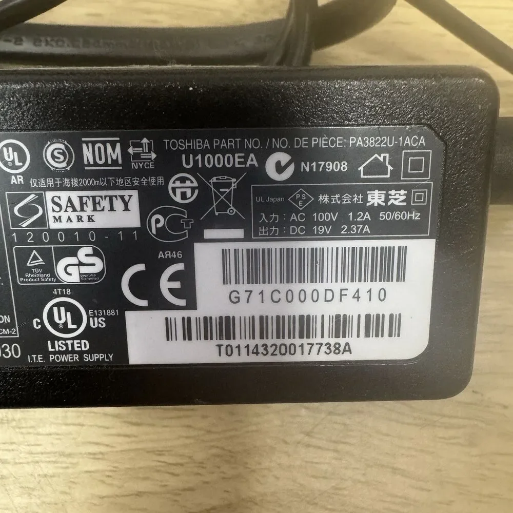 Toshiba 19V 2.37A‎ 45W AC Adapter PA3822U-1ACA Tested And Working